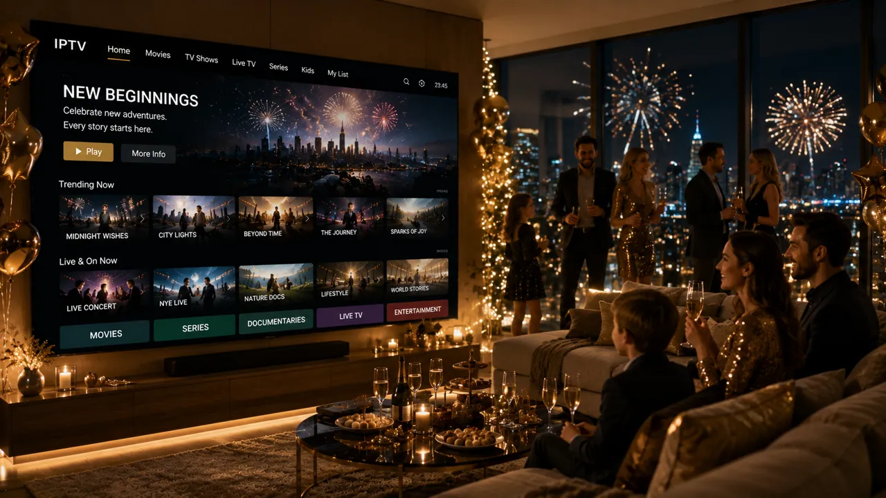 Lista programów IPTV z przewodnikiem EPG pokazująca, co jest teraz nadawane, na telewizorze Smart TV